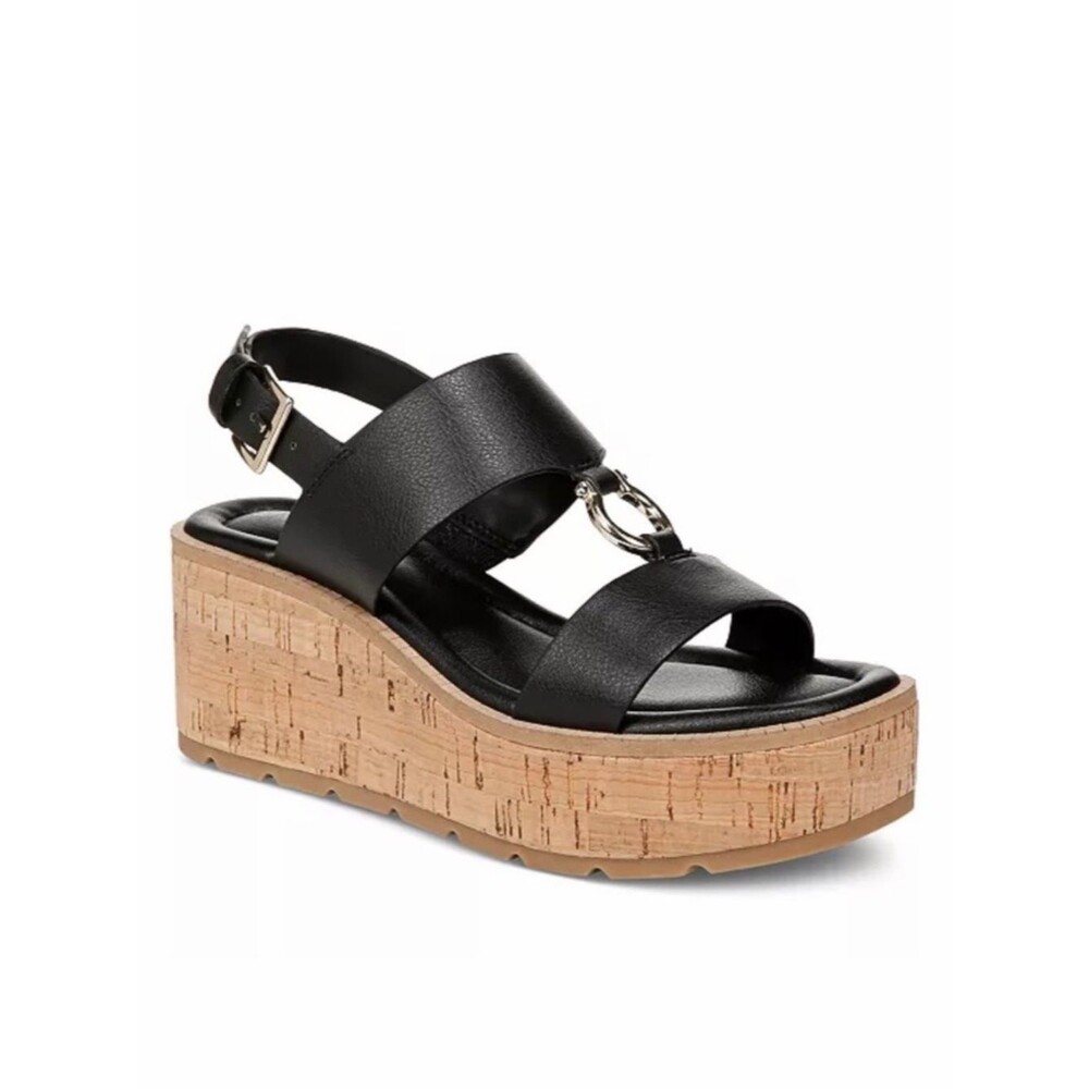 Giani Bernini Harperr Cork Platform Wedge Sandals Ankle Strap Black 6.5 NEW